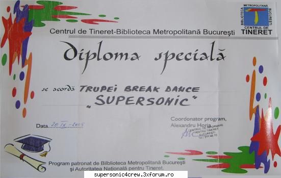 Diplome si premii - diploma speciala -centrul de tineret - Hall of Fame