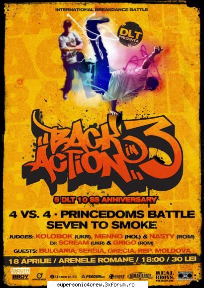 breakdance battle

   �back in action� is the most b-boy battle in romania and it is at 3th edition.